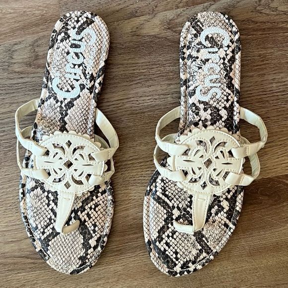 Circus by Sam Edelman Cherri Medallion Flat Sandals Snake Print Taupe Black SZ 8 - Picture 4 of 6